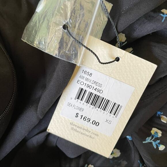 The East Order Ami Mini Floral Dress Ditsy Ruffle Black Blue Cottagecore XS - Picture 12 of 13